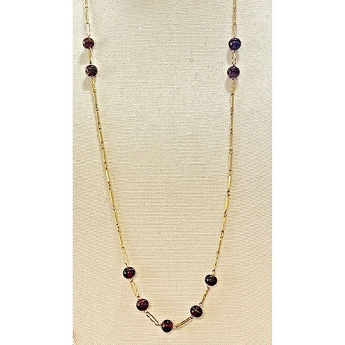 VTG Longline Chain And Bead Gold Tone Chain Link Necklace