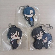 Black Butler Goods Rubber Mascot Keychain Sebastian Ciel Set Lot of 3 Japan