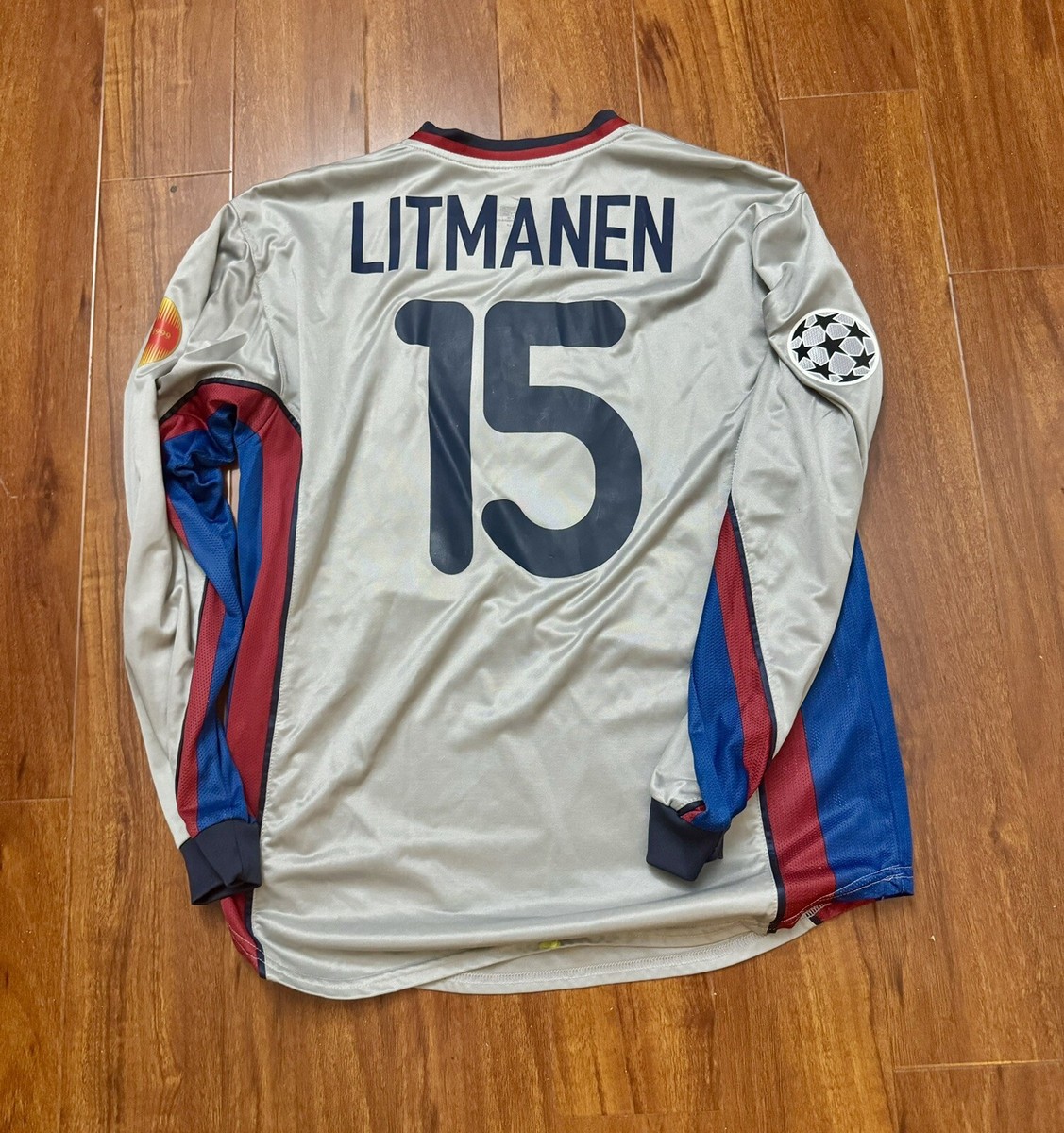【 大感謝セール】 CL Barcelona FC 2000-01 Litmanen, Match Shirt Worn Un Issue 応援グッズ