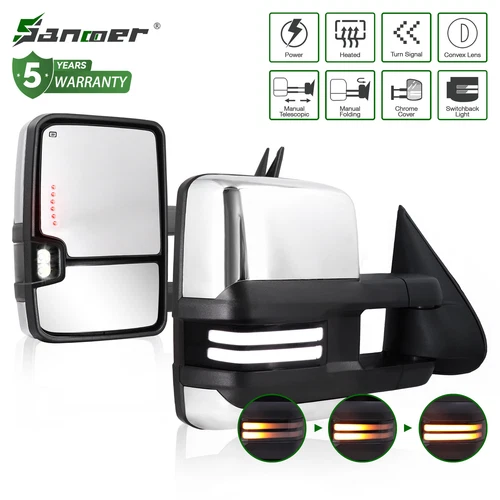 2003-2007 Chevy Silverado 1500 2500 Tow Mirrors Chrome with Switchback LED Pair