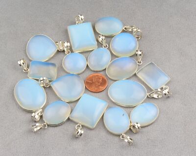 Pendant 30 Pcs Opalite Crystals Silver Overlay Handmade Jewelry P-064