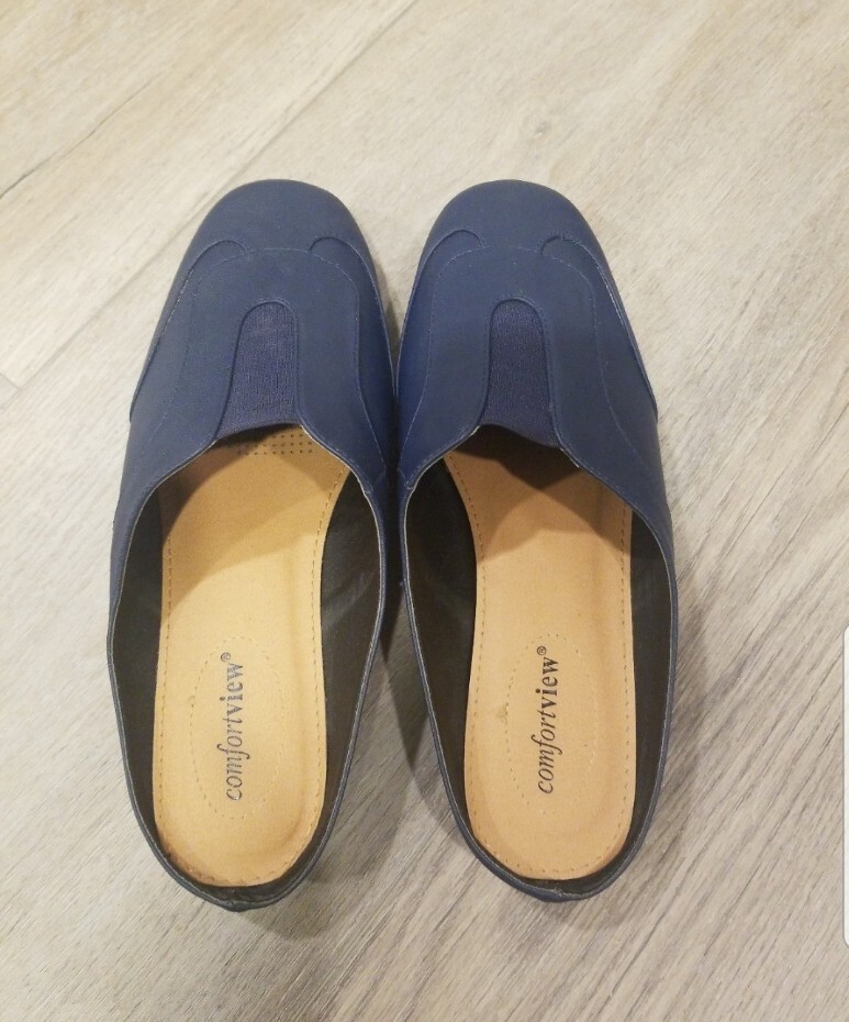 Women Mules Comfortview Blue Flats Casual Leather Shoes Slip