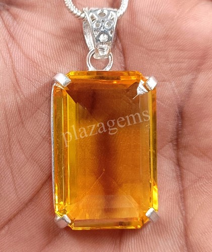 Colgante de citrino amarillo natural esmeralda de 79,80 quilates 925 gemas de plata 5MRB - Imagen 6 de 9