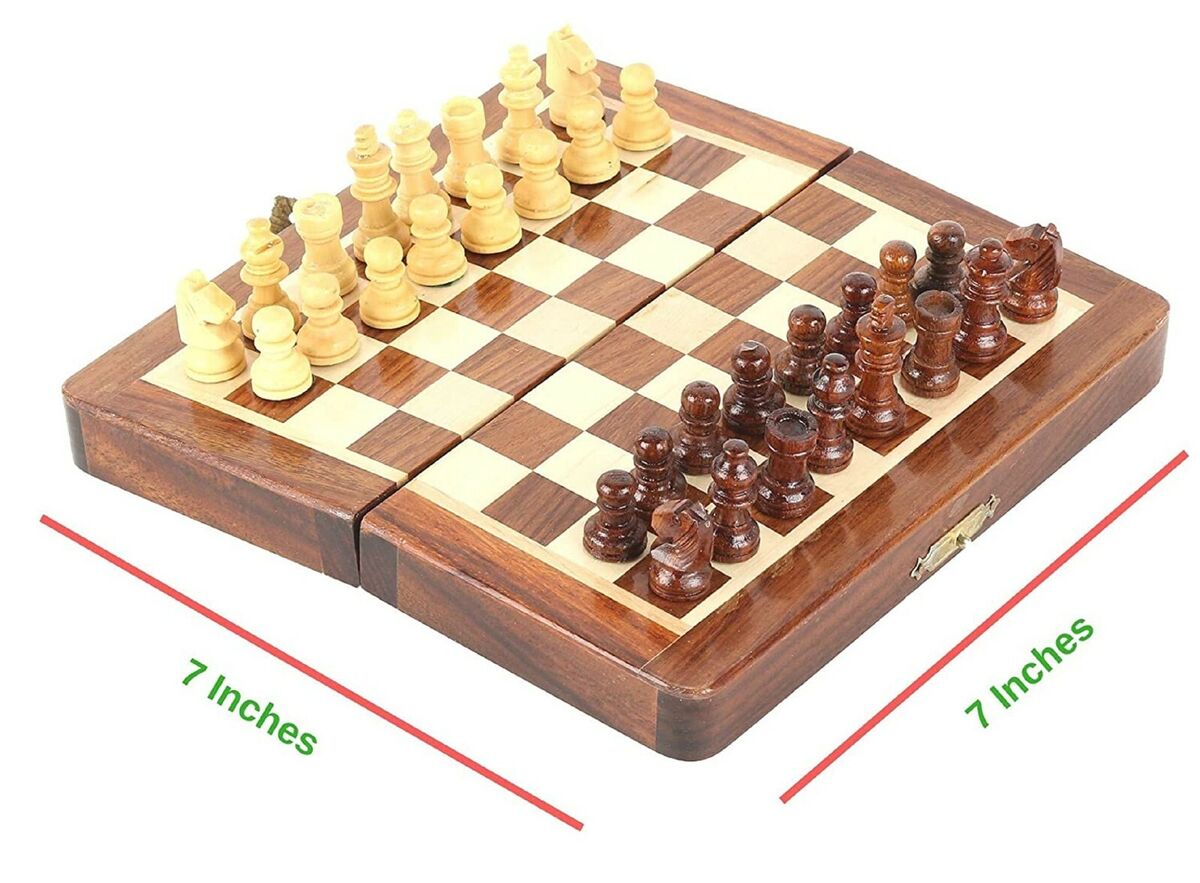  7 inch Handmade Folding Wooden Magnetic Chess Board