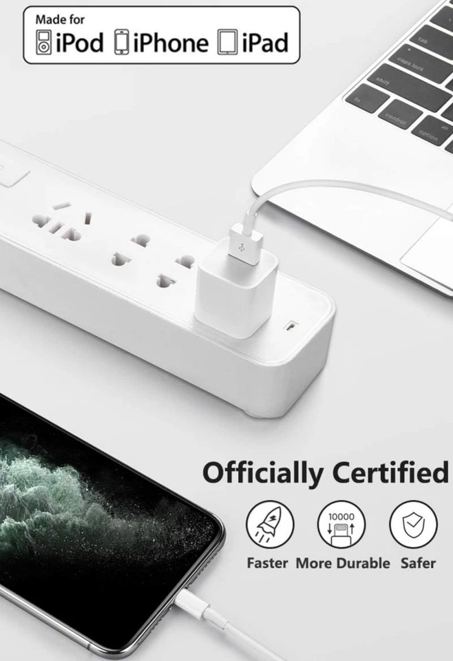 3PCS Charger 6FT Cable Heavy Duty Charging Cord For iPhone 6 7 8 iPhone XS XR 5 - Image 4 of 4