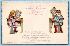 Postcard Valentine Love Little Girl Boy School Desks Chalkboard Slates Nash B132