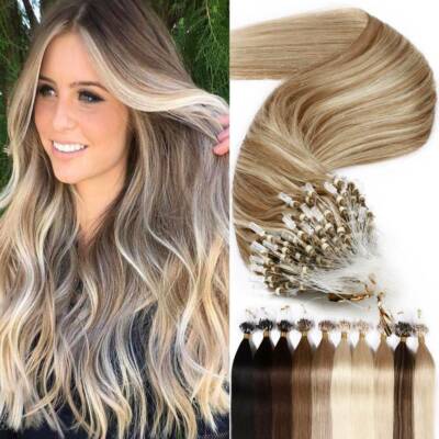 1G Micro Beans Link Loop Ring Human Hair Extensions 100% Full Head Highlight 300