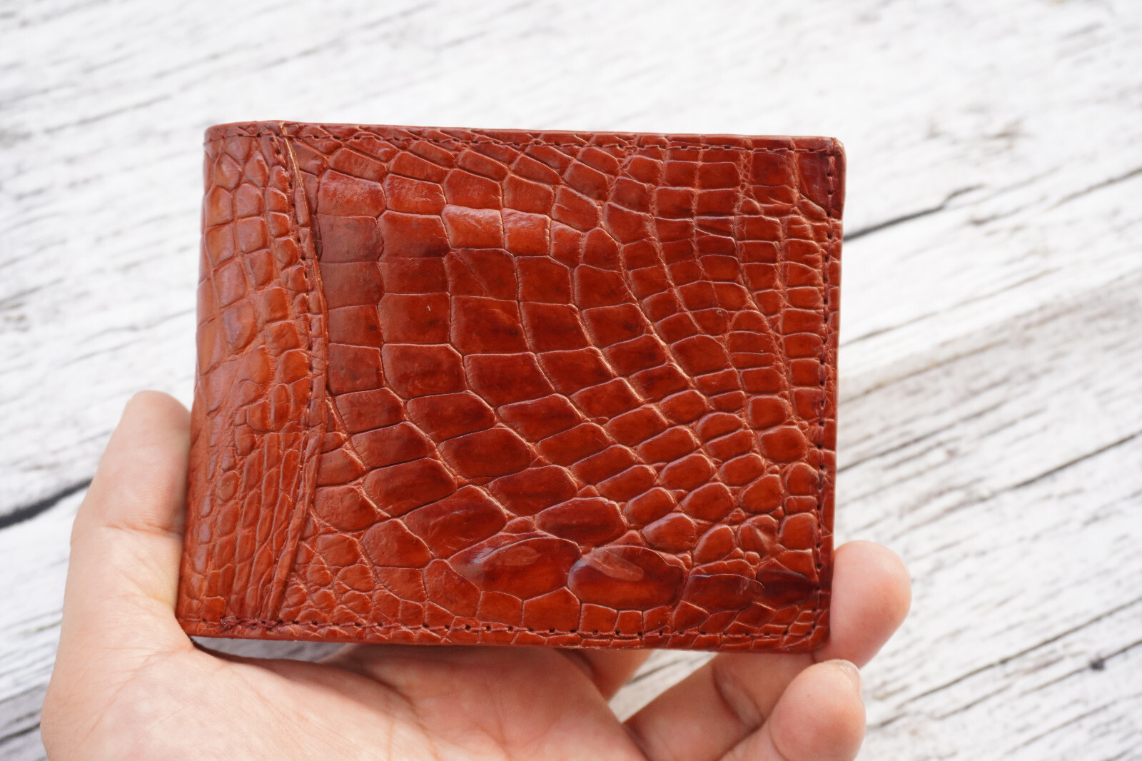 Red Brown Real Alligator Crocodile Leather Skin Men's Money Clip Bifold