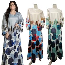 Eid Muslim Abaya Dubai Print Sequin Dresses Arab Turkey Kaftan Morocco Robe Maxi