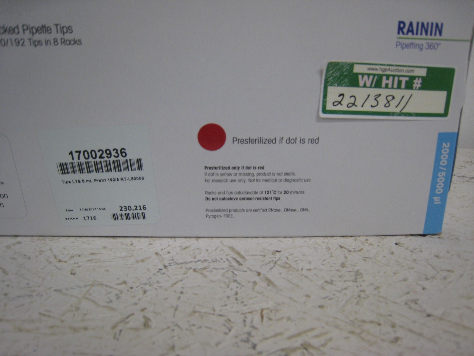 8 Racks BioClean Rainin Racked Pipette Tips 2000/5000ul 17002936 RT