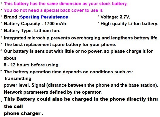 Long Endurance 1700mAh Battery for ZTE Link II Z2335CC Consumer Cellular Phones