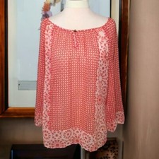 Banana Republic Red  Ivory Semi Sheer Top M NWOT