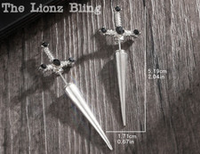 Punk Rock Emo Goth Silver Spike Dagger Sword Earrings - 2"