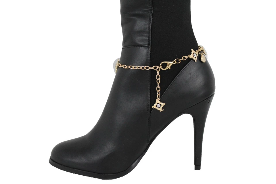Western Women Gold Metal Chain Boot Bracelet High Heel Shoe Happy Charm Bling Foto 3 de 4