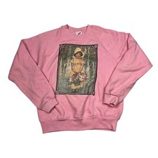 Vintage 80s Pink Crewneck Raglan Sweatshirt Girl Garden Flower Youth Large 14/16