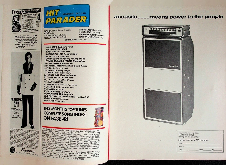 Hit Parader Oct 1971 Janis Mountain Johnny Winter Tina Turner James Brown Poco - Image 2 of 4