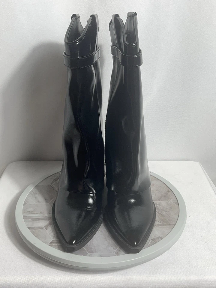 Botas anabela Madden Girl JJOE preto brilhante algemado tamanho 6.5 biqueira pontiaguda - Imagem 2 de 4