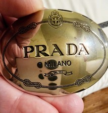 Prada Couture Oval Polished Logo Plaque Black Leather Belt Handmade Italy $1,590