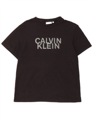 Calvin Klein Womens Graphic T-Shirt Top UK 14 Medium Black Cotton AP06