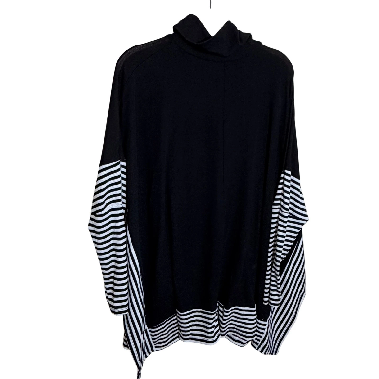 Blushing Brunette Black Striped Mock Neck Poncho Sweater Oversized M 9730T