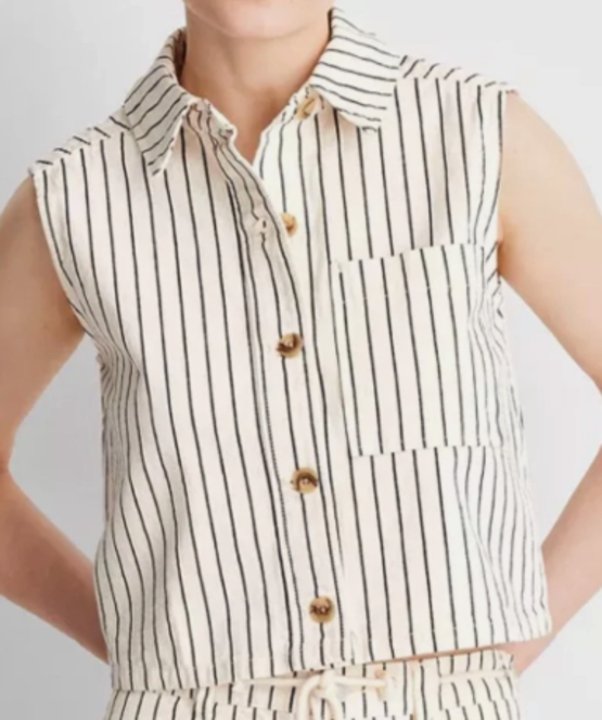 NEW Future Collective Women's Sleeveless Striped Button Up Top Size Small