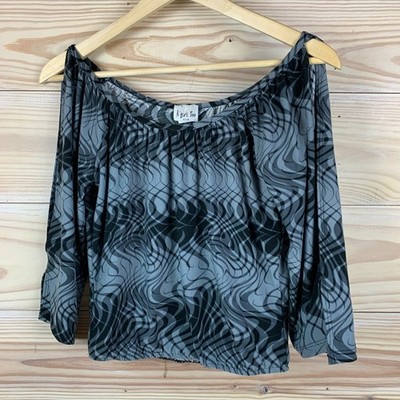 Vtg A'gaci Too USA Top Small Gray Crop Y2K Hippie Rave Psychedelic
