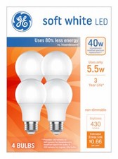 LED Light Bulbs, Soft White, A19 Shape, Medium Base, 5.5 Watts, 4-Pk. - 93131062