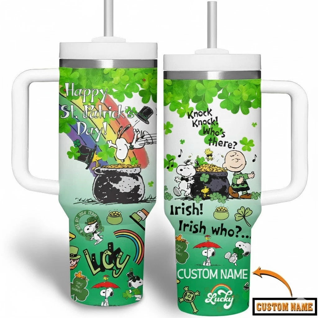 Custom Cartoon Dog St. Patrick’s Day Tumbler With Handle