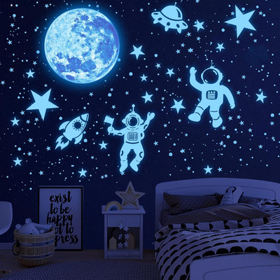 Estrellas luna y planetas que brillan en la oscuridad pegatinas pared infantiles