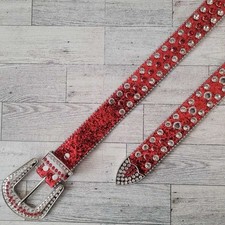 Women's Y2K Western Red Bedazzled Rhinestone Rodeo Cowgirl Belt Size XL