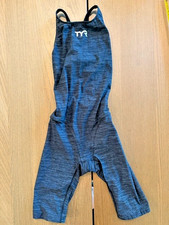 TYR Women s Size 28 One Piece Tech Suit Kneeskin Blue Gray FREE SHIPPING