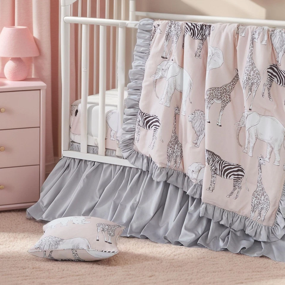 Conjunto de roupa de cama para berço para meninas ou meninos, padrão de animais de safári na selva, 100% perca... - Imagem 4 de 4