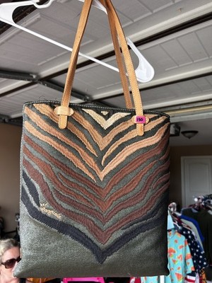 CONSUELA  Slash Everyday Bag - Green, Brown, Tan Embroidery *Worn twice (pics)