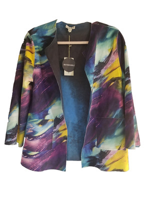 Lemon Grass Womens Jacket Tag M Suede Print Tapestry Open Front Pockets NWT