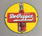 VINTAGE 12” DR PEPPER SODA COLA PORCELAIN SIGN CAR GAS OIL TRUCK MOTORCYCLE
