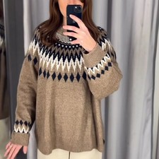 NWT H M Jacquard-knit Sweater Dark Beige/Patterned 1312675002 Sizes S, L, XL