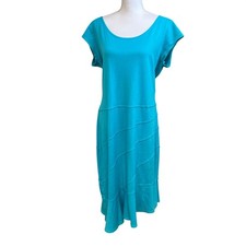 FRESH PRODUCE Sunburst Midi Dress Sz XL Blue Coastal Lagenlook Travel Artsy