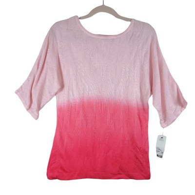 NY Collection Women's Elbow Sleeve Dip Dyed Top Pink XS