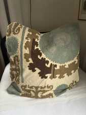 Pottery Barn Suzani Pillow  Sham Euro Crewel Embroidered Floral Medallion Blue