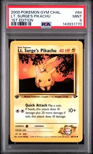 2000 POKEMON GYM CHALLENGE 1ST EDITION #84 LT. SURGE'S PIKACHU PSA 9