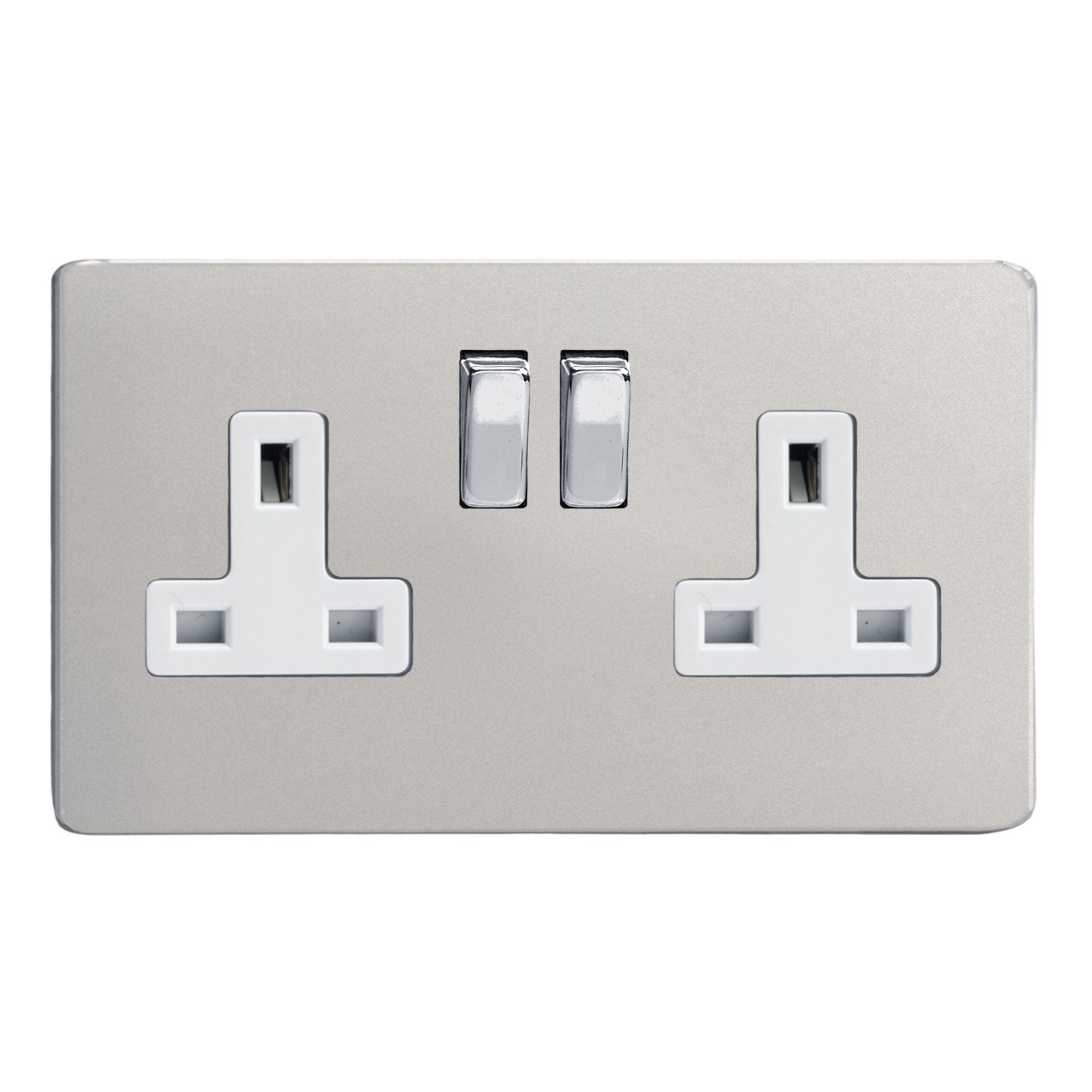 Varilight XDN5WS Screwless Satin Chrome 2 Gang Double 13A Switched Plug Socket