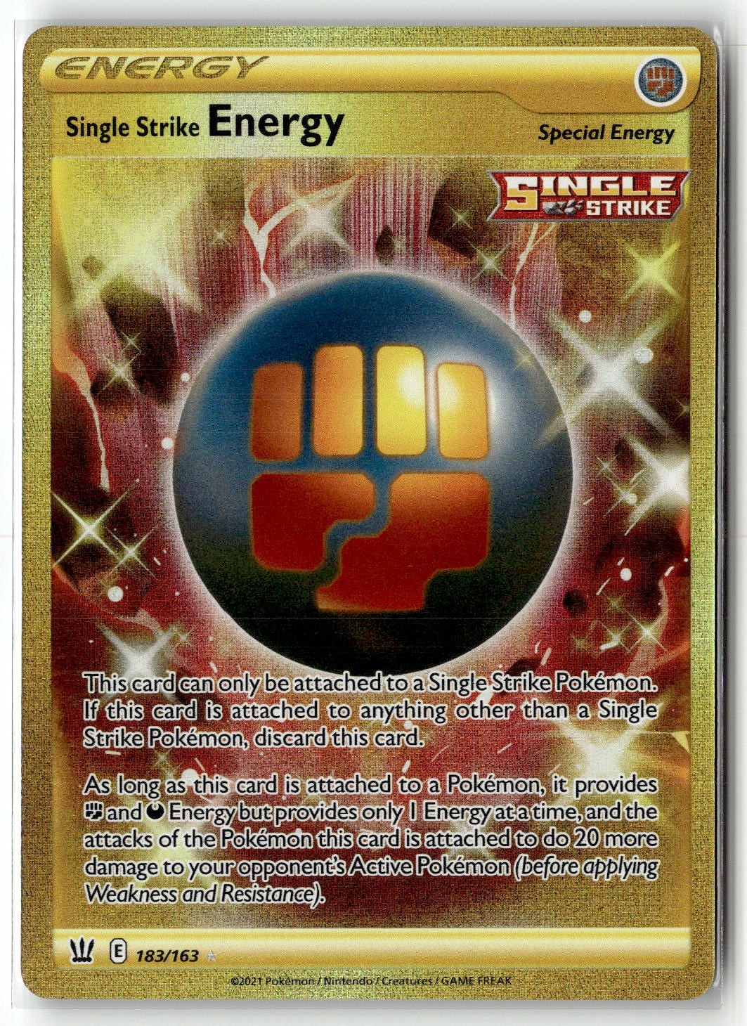 Single Strike Energy 183/163 Battle Styles NM Full Art Gold Secret Rare Pokemon