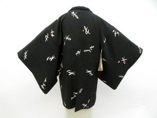 JAPANESE KIMONO BLACK HAORI COAT BLACK 79.5cm 2 ft 7 in PURE SILK EE3804