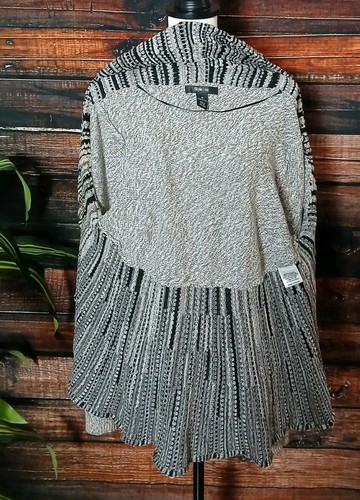 Style & CO Cardigan Sweater Shawl Collar Knit Beige Black Boho Open 100% Cotton - Picture 8 of 11