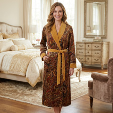 Vtg 90s Y2k Victorias Secret Satin Paisley Terry Lined Long Kimono Robe small