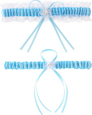 2 Pcs Bridal Garters for Bride Blue Lace Elastic Wedding Garter Set Something Bl