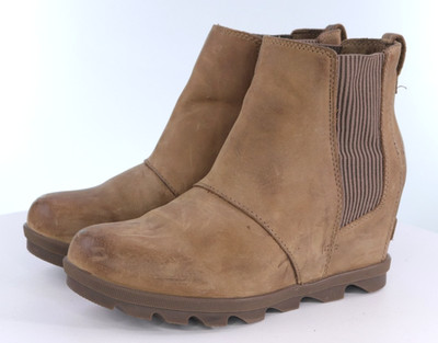 Sorel Joan of Arctic $200 Women's Wedge Chelsea Boots Size 9 Leather Tan