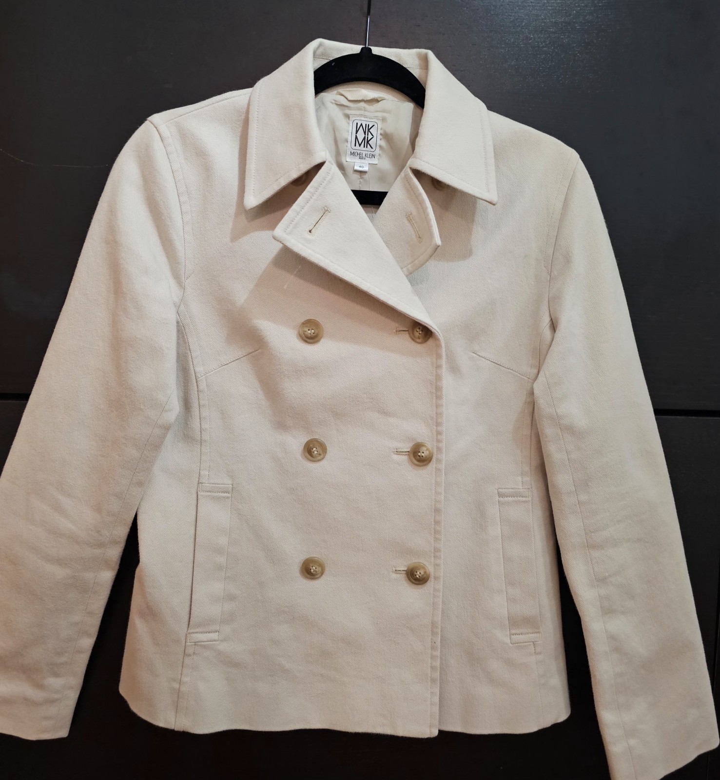 Michel Klein Paris Double Breasted Wool Blend Peacoat Coat Medium Beige