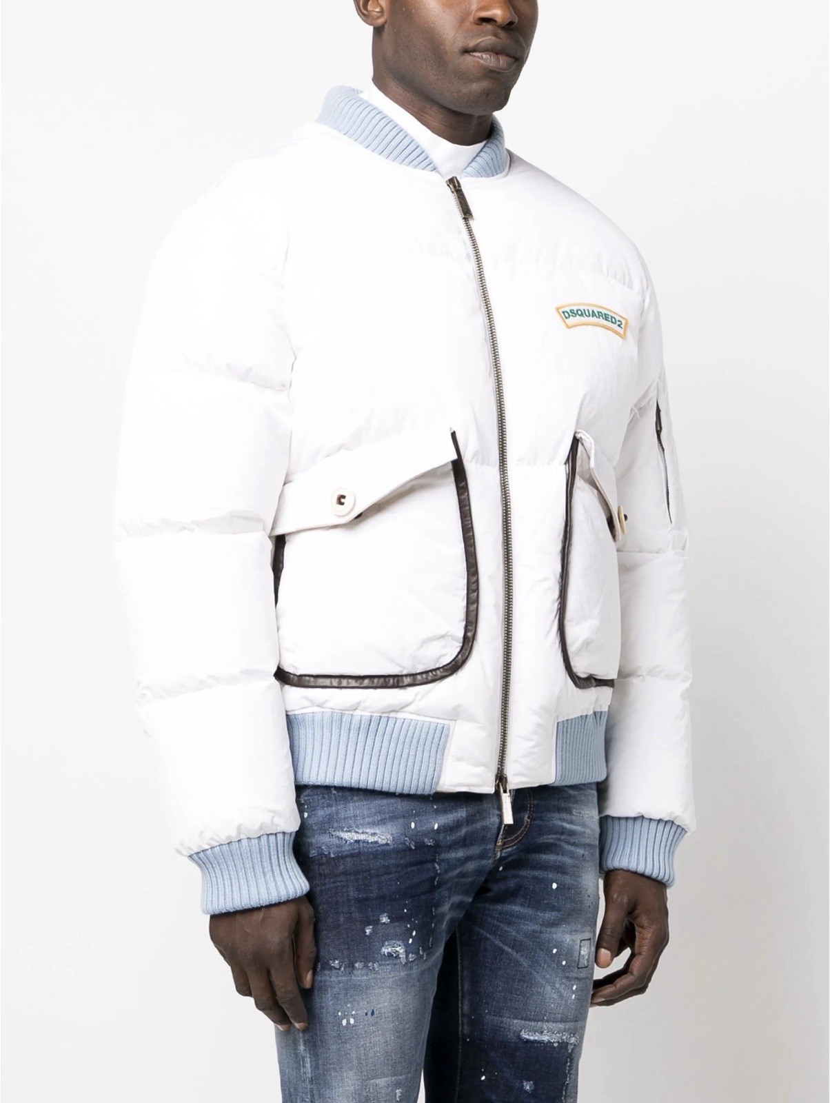 NEW With Tag / DSQUARED2 Men White Logo-Print Puffer Bomber Jacket Size 50 / L image 4