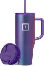 IRON °FLASK Co-Pilot Insulated Mug w/Straw & Flip Cap Lids - Cup Holder Bot